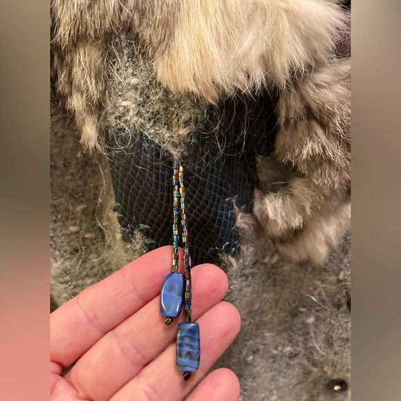 Vintage SWEATER Wool ~ Buttoned (M) Cardigan ~ multi/media/lapis lazuli/fur - Picture 7 of 16